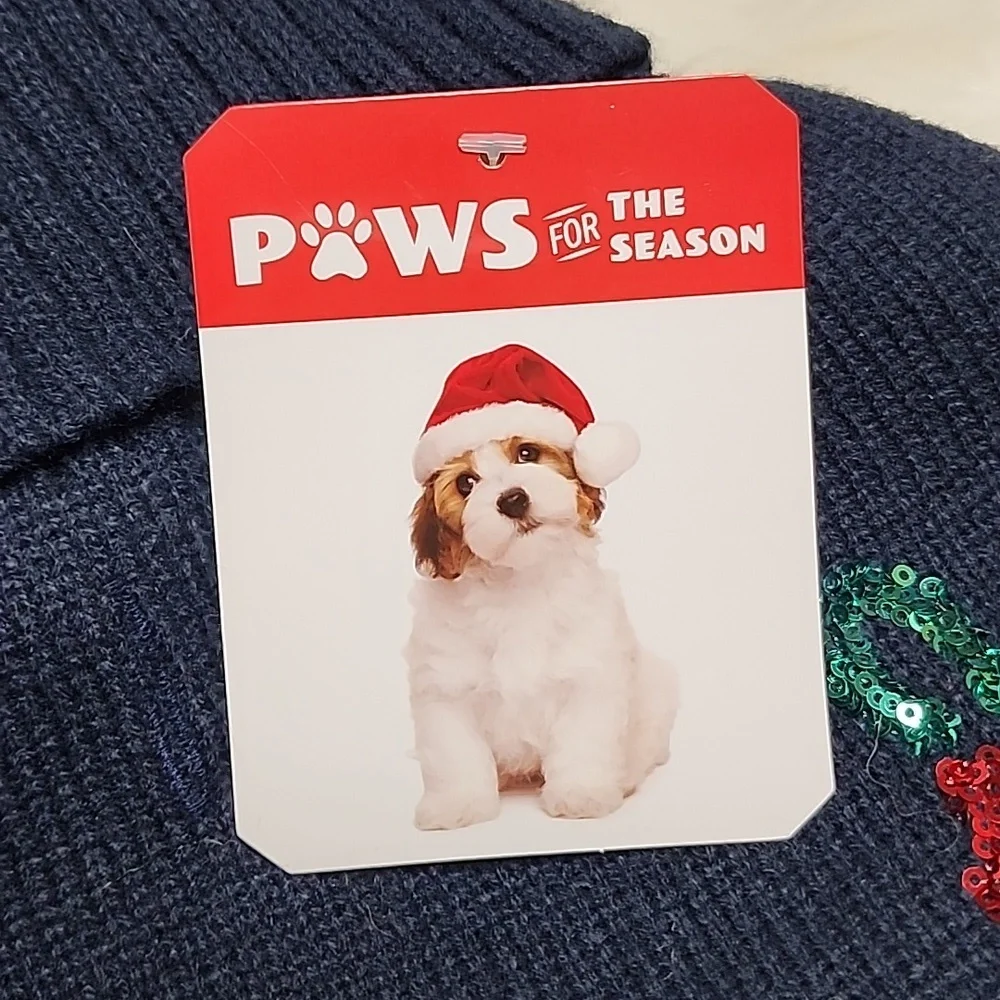 Navy Blue Christmas Pet Dog Sweater with Green & Red Holly Large New with Tags